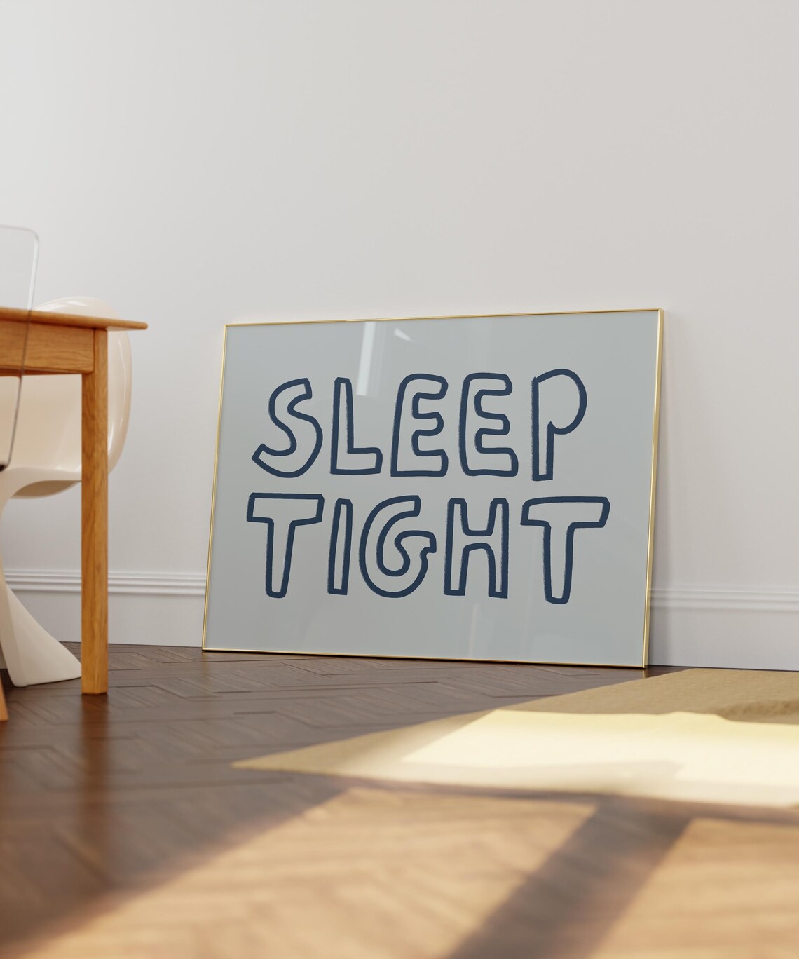 Sleep Tight Navy Outline Lettering Nursery Kids Bedroom Poster - Image 2
