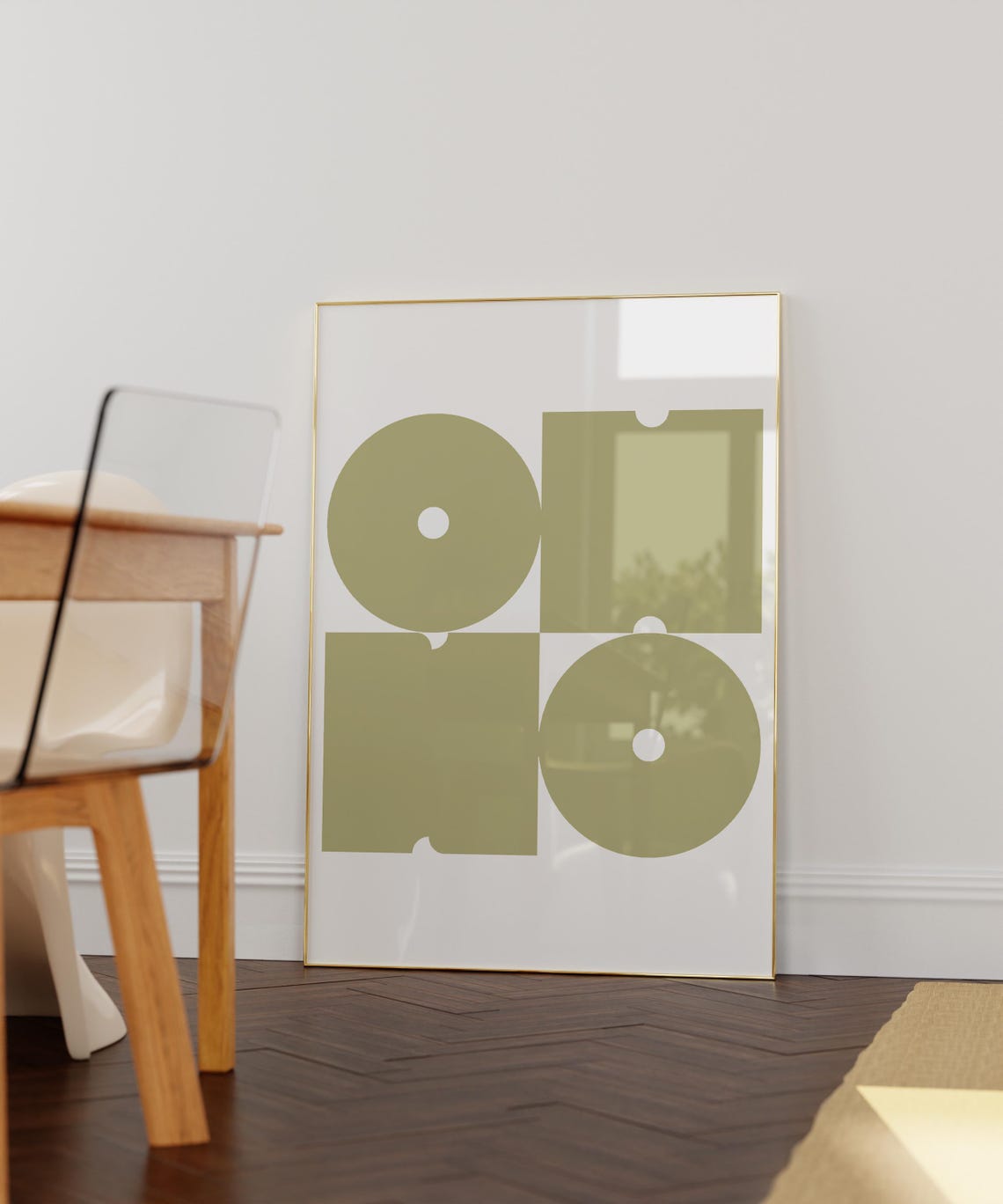 Modern Olive Green Bauhaus Geometric Circle Art Abstract Poster - Image 3