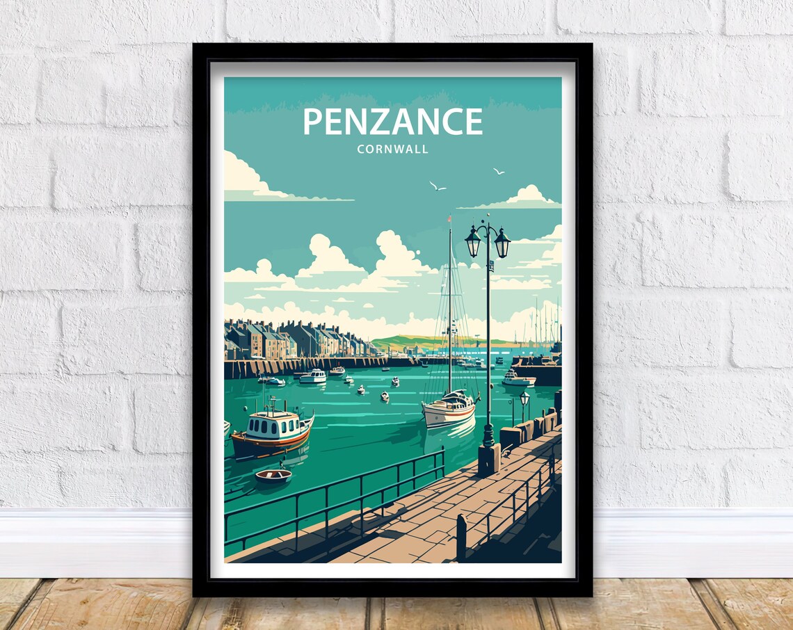 Penzance Harbour Travel Poster, Cornwall Print