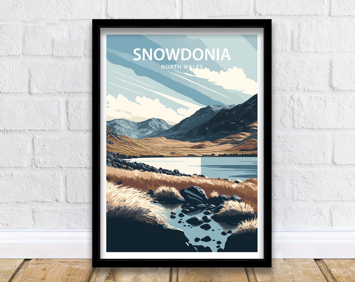 Snowdonia Travel Poster, Mountain Landscape Art Print