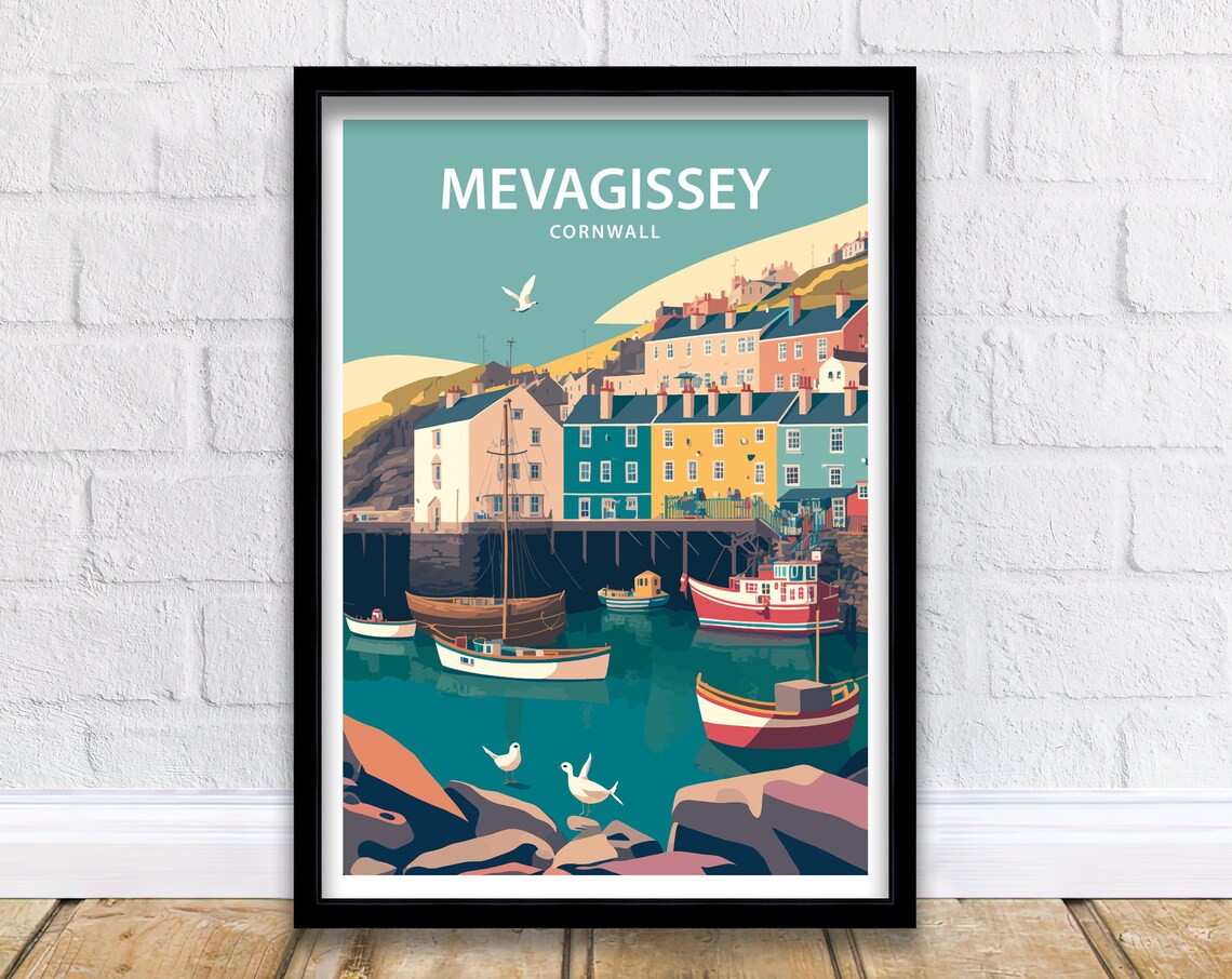 Mevagissey Harbour Travel Poster, Cornwall
