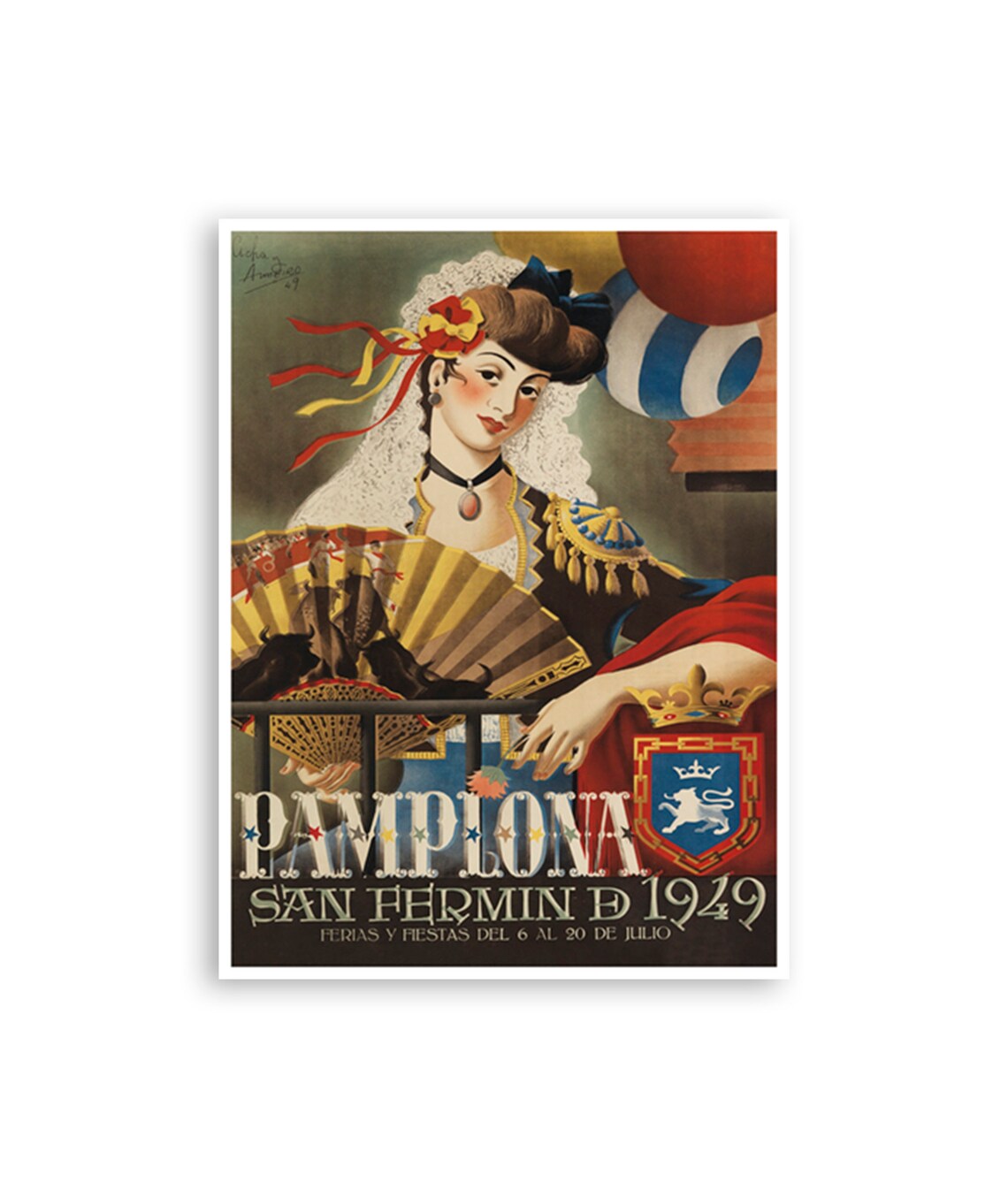 Pamplona San Fermin 1949 Festival Spanish Fiesta Vintage Poster