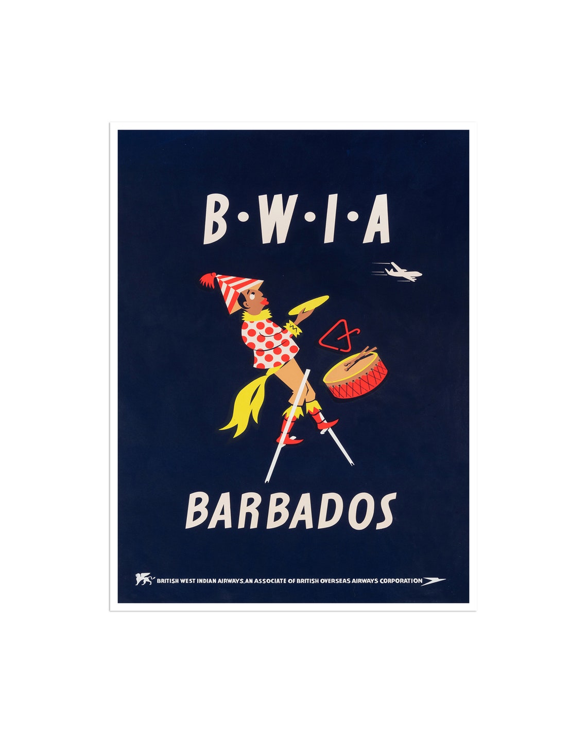 Barbados BWIA Vintage Travel Poster Caribbean Carnival Island Art