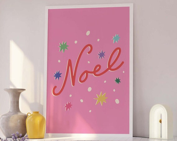 Noel Print Art Cute Pink Christmas Decor Boho Holiday Wall Art Trendy Christmas Art Print