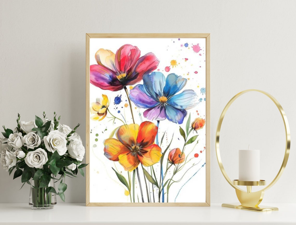 Colorful Watercolor Wildflower Bouquet Bold Floral Painting Poster - Image 2