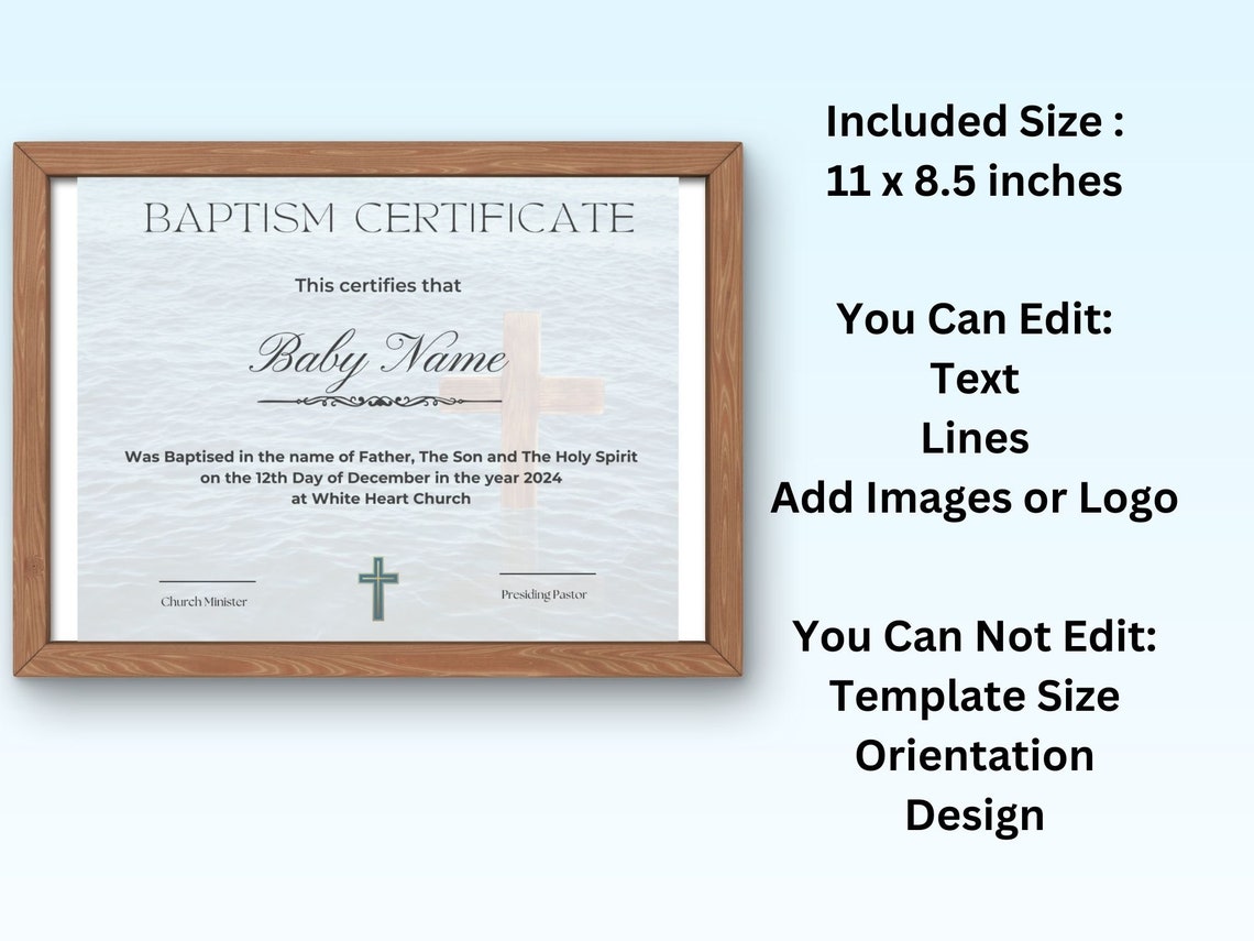 Baptism Certificate Template Gold Cross Editable Printable Print - Image 7