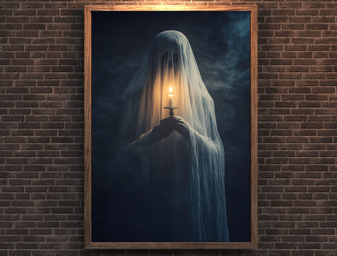 Classic Sheet Ghost Holding Candle Dark Spooky Night Art Print - Image 5