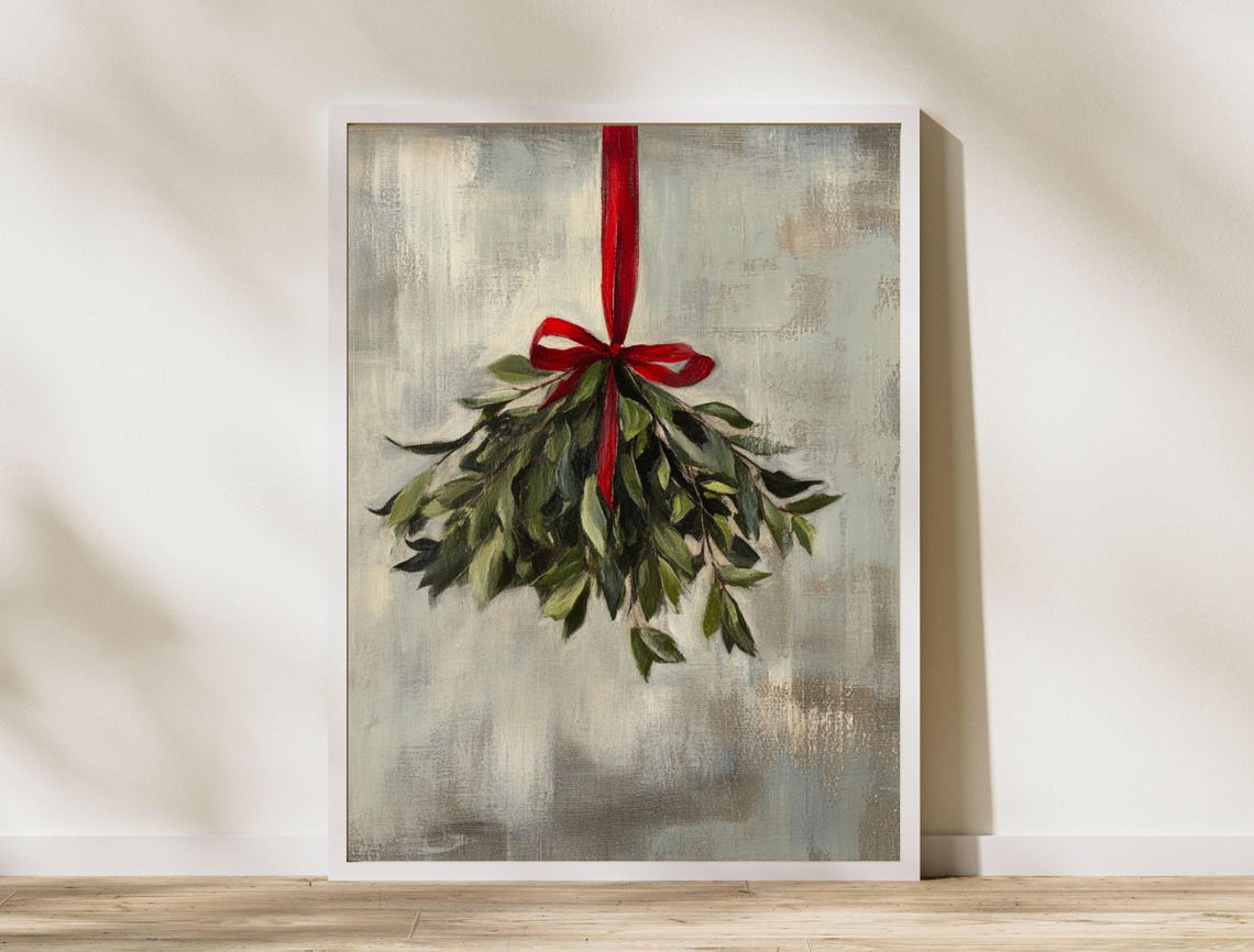 Hanging Mistletoe Sprig With Red Ribbon Minimalist Christmas Poster - Image 8