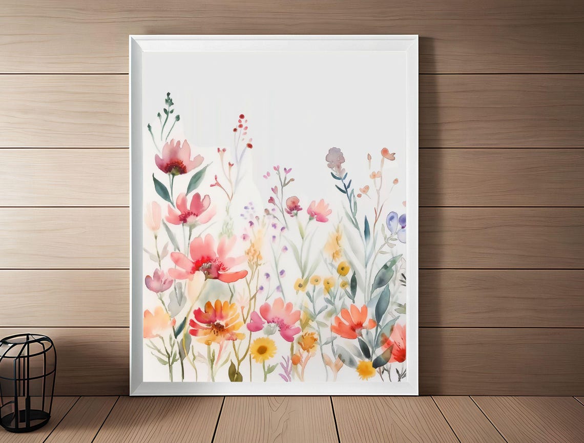 Delicate Watercolor Wildflower Meadow Pastel Botanical Art Print - Image 2