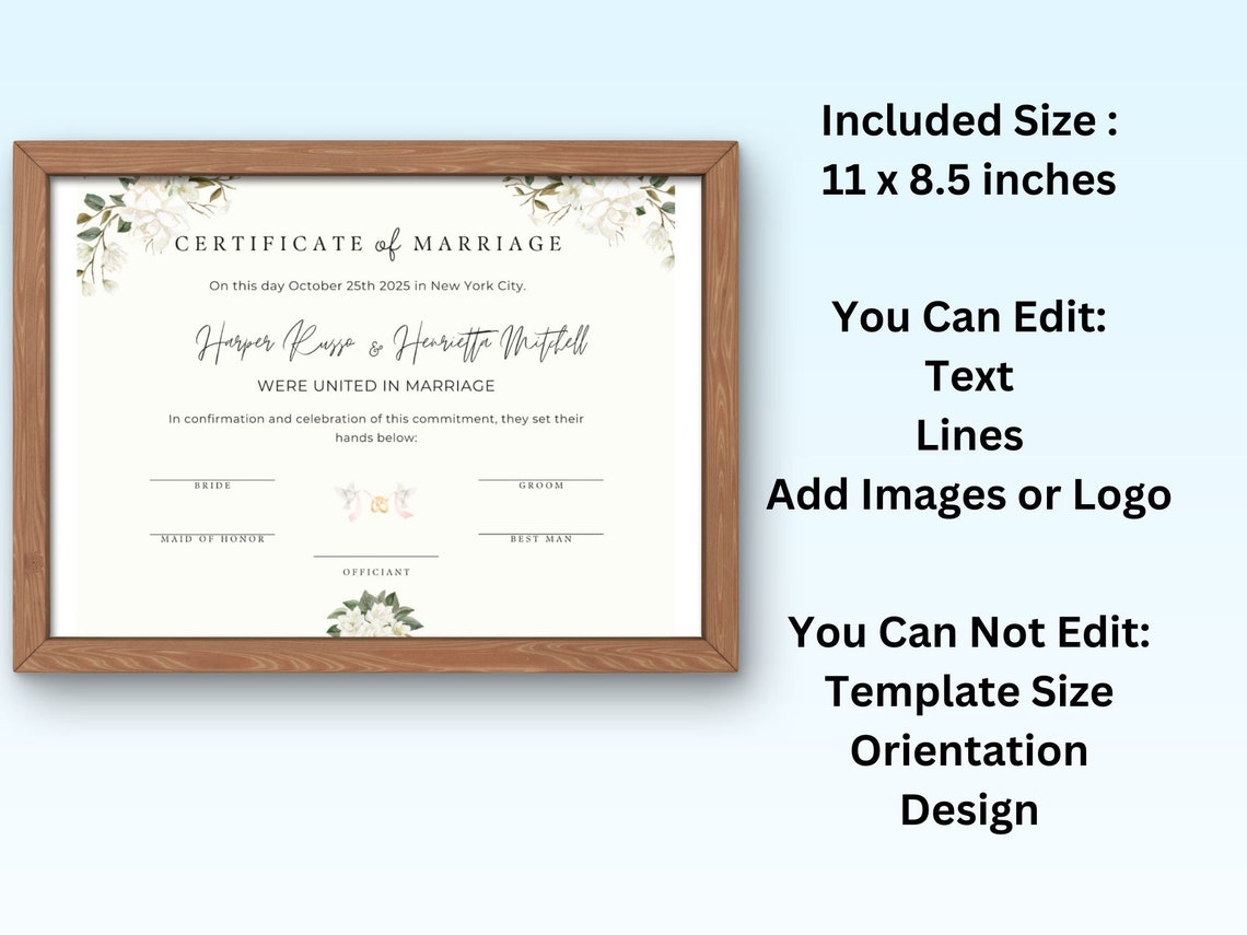 Marriage Certificate Template Elegant White Floral Wedding Print - Image 2