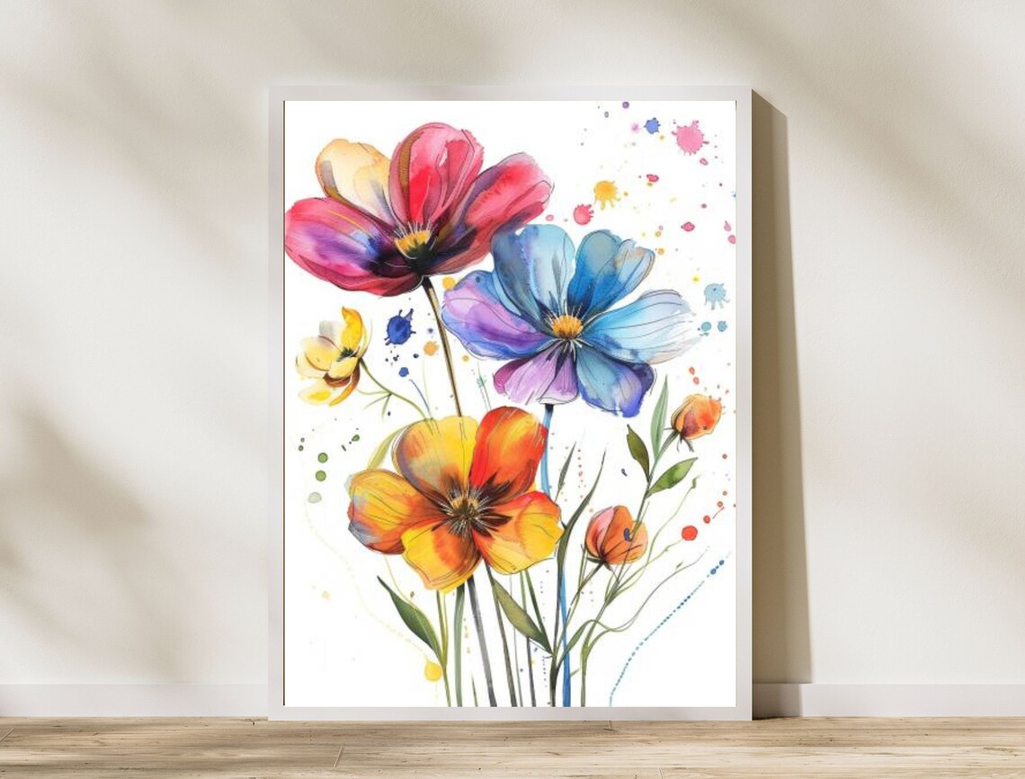 Colorful Watercolor Wildflower Bouquet Bold Floral Painting Poster - Image 5