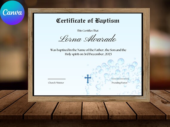 Baptism Certificate Template Blue Cross Watercolor Keepsake Print