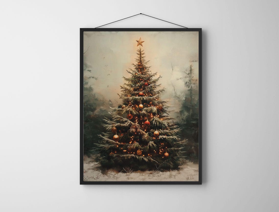 Vintage Christmas Tree Star Topper Snowy Forest Holiday Poster - Image 6
