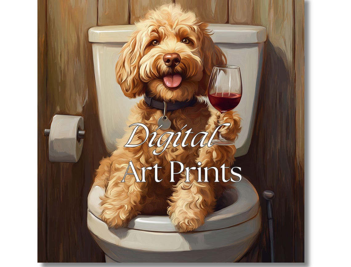 Dog Wall Art Funny Bathroom Decor Dog In Toilet Animal In Toilet Petshop Art Dog Art Dachshund Gift - Image 3