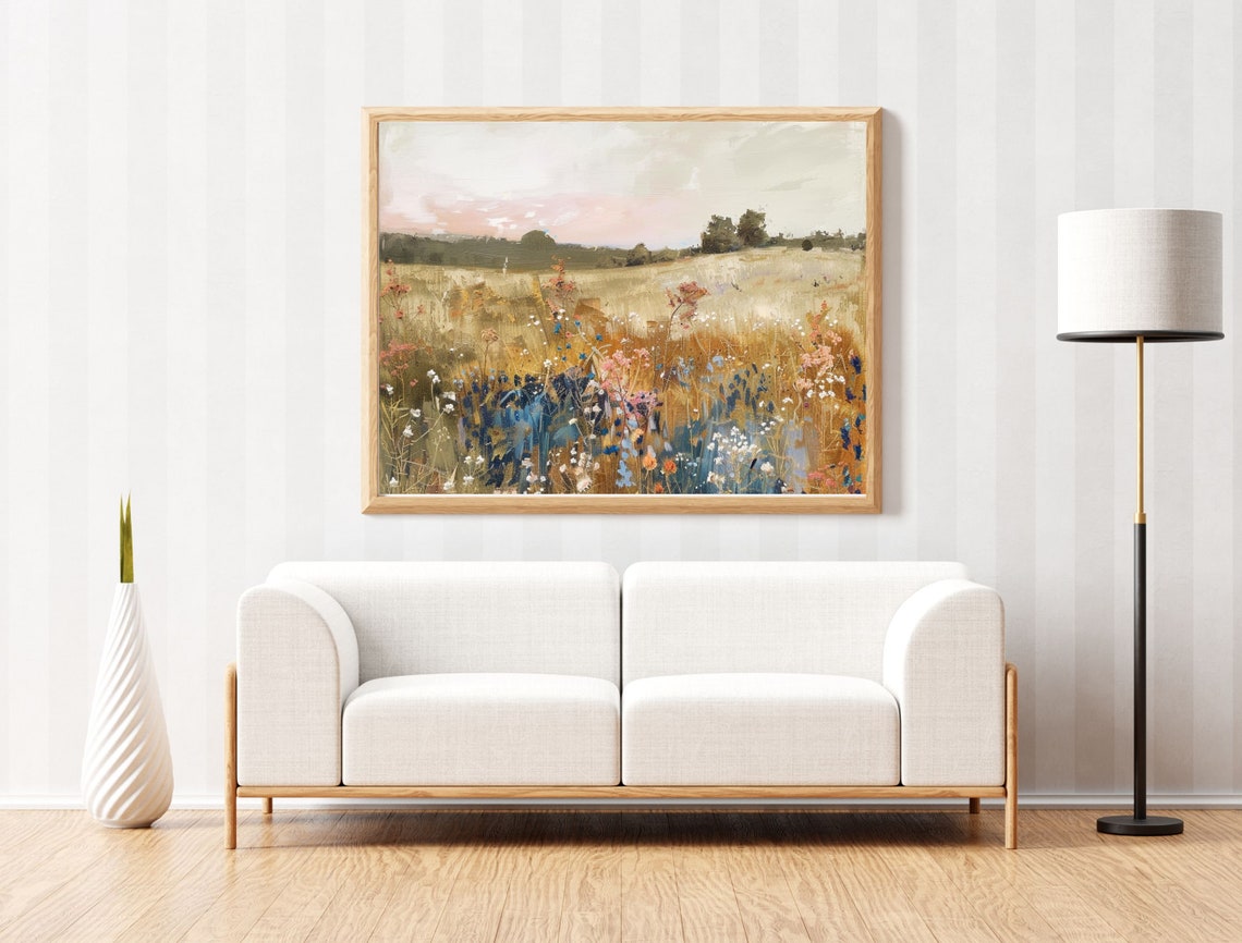 Golden Wildflower Meadow Stretching to a Soft Pink Dusk Poster - Image 2