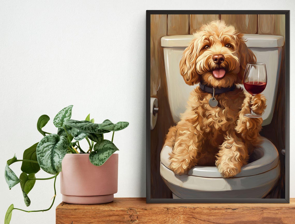 Dog Wall Art Funny Bathroom Decor Dog In Toilet Animal In Toilet Petshop Art Dog Art Dachshund Gift - Image 5