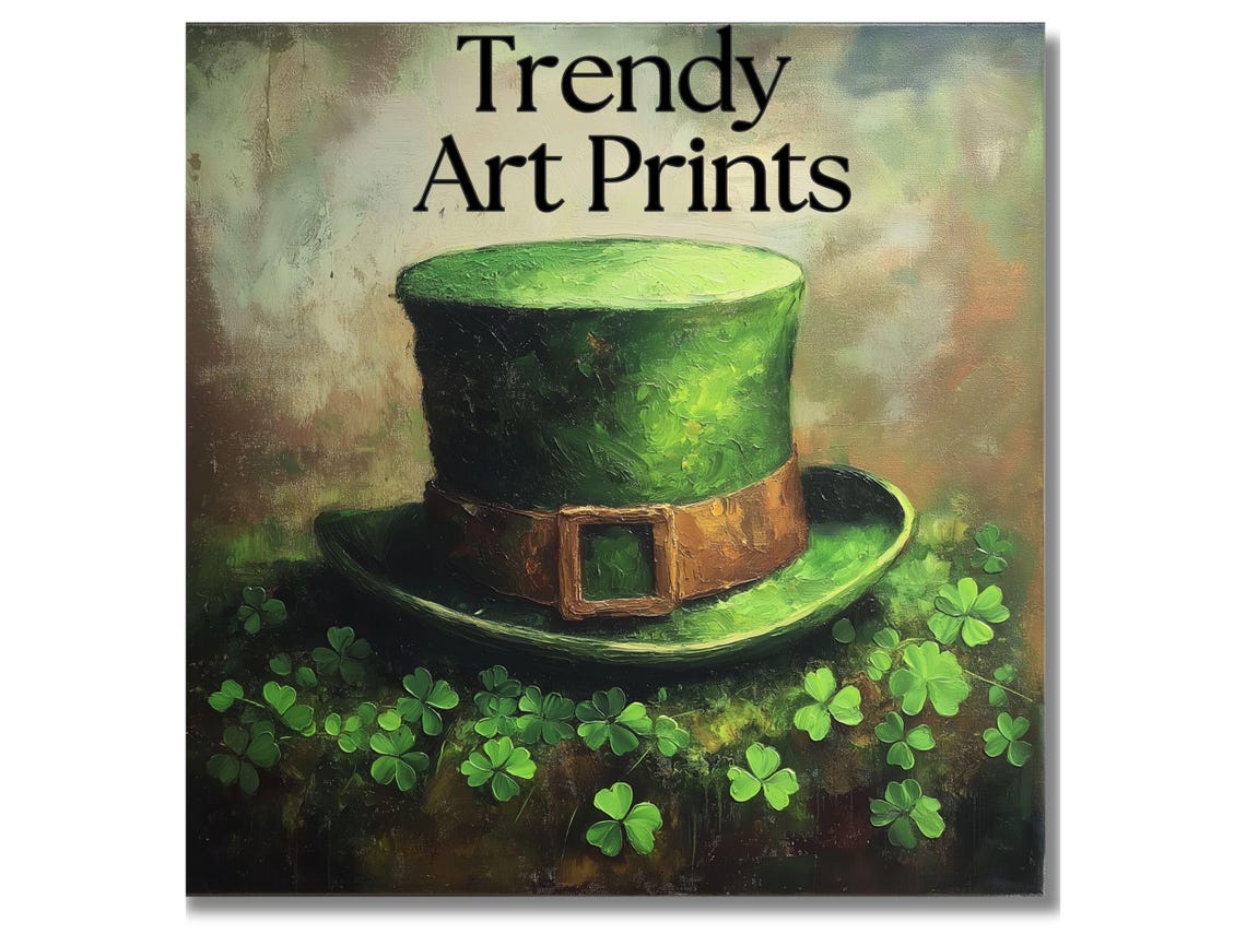 Lucky Green Leprechaun Top Hat Shamrock Field Irish Art Print - Image 7
