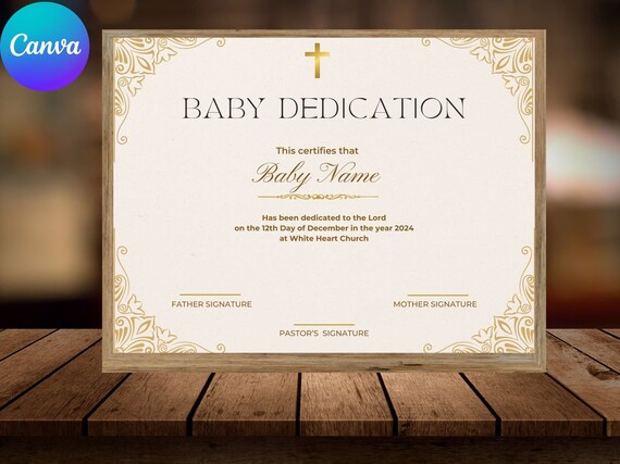 Baby Dedication Certificate Template Gold Cross Printable Print
