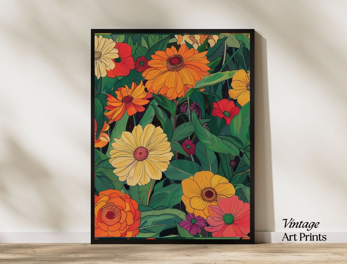 Bold Oversized Zinnia Flowers Modern Botanical Garden Poster