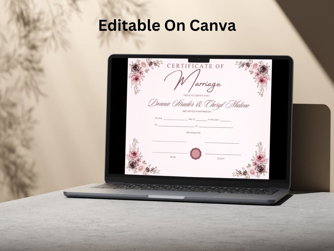 Editable Marriage Certificate Template Dusty Rose Floral Canva Print - Image 5