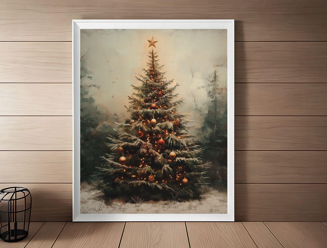 Vintage Christmas Tree Star Topper Snowy Forest Holiday Poster - Image 3