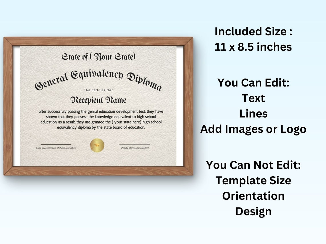 Editable GED Diploma Certificate Canva Template Digital Download Print - Image 7