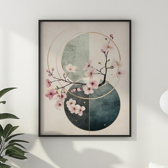 Sakura Cherry Blossom Wall Art Abstract Watercolor Painting Trendy Japanese Japandi Wall Decor Modern Home Gift