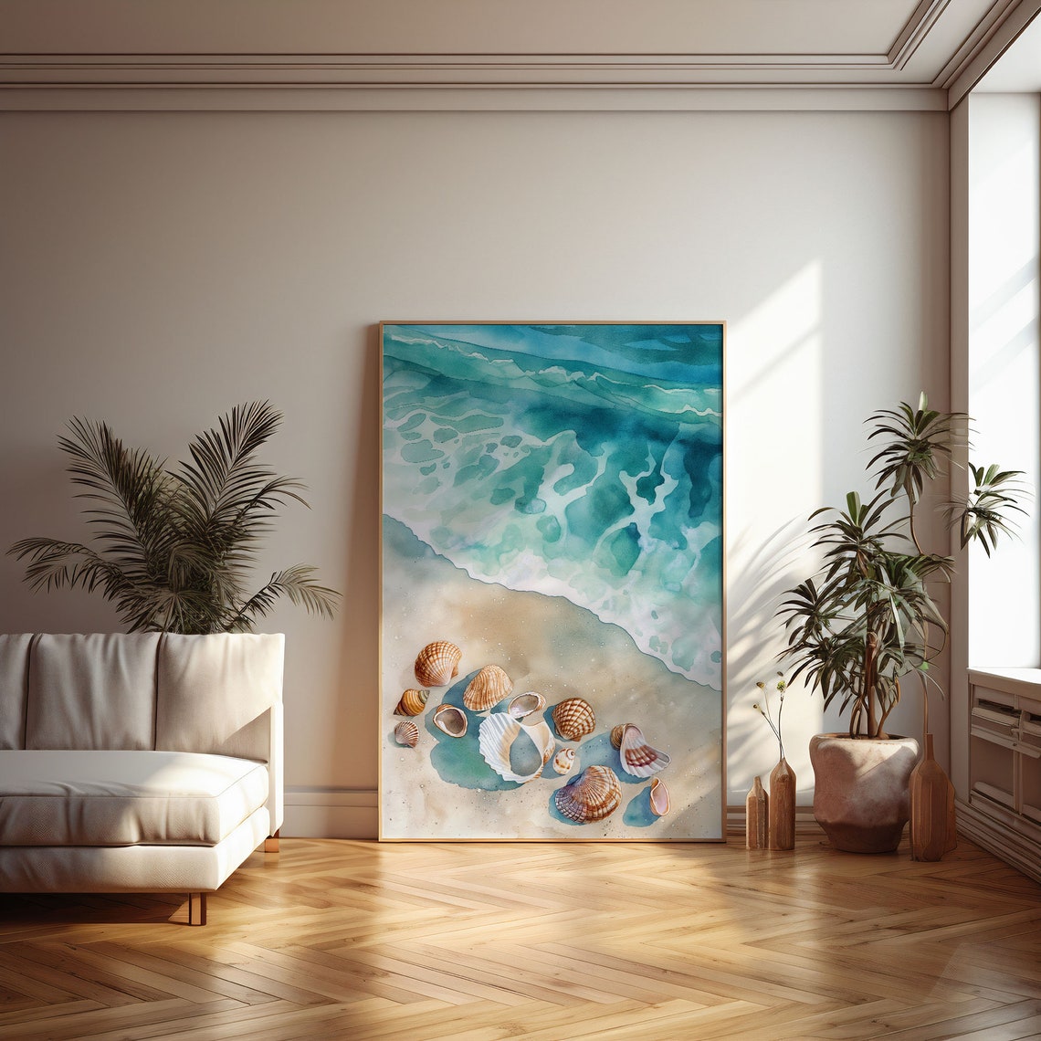 Aerial Beach with Seashells Turquoise Water Coastal Wall Art - Image 4