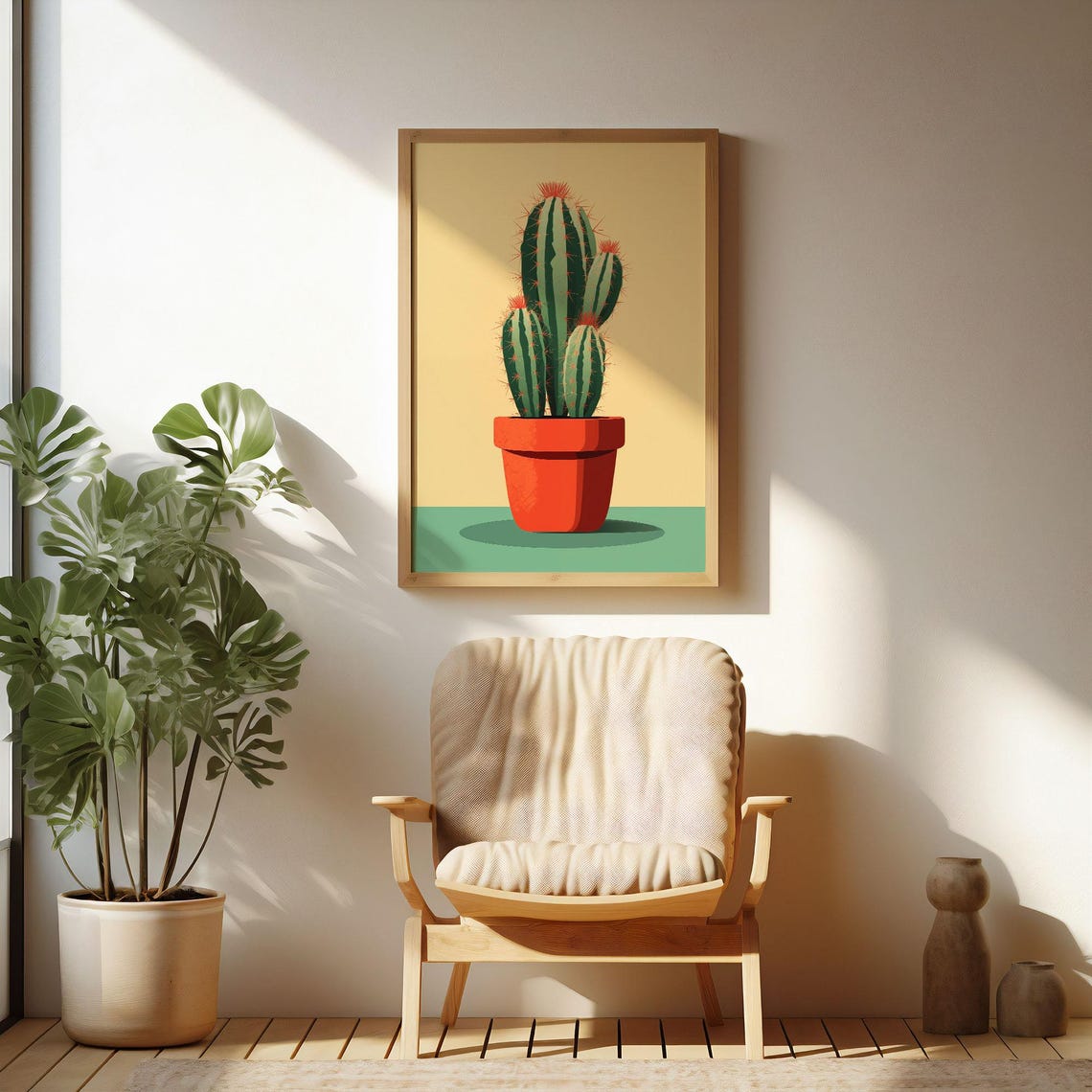 Retro Style Potted Cactus Illustration With Bold Color Poster