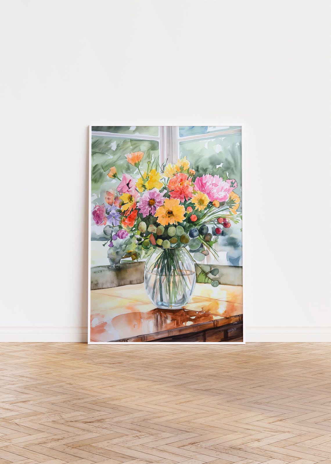 Wildflower Bouquet Print For Farmhouse Floral Watercolor Painting Flower Arrangement Poster Colorful Flower Wall Art 183