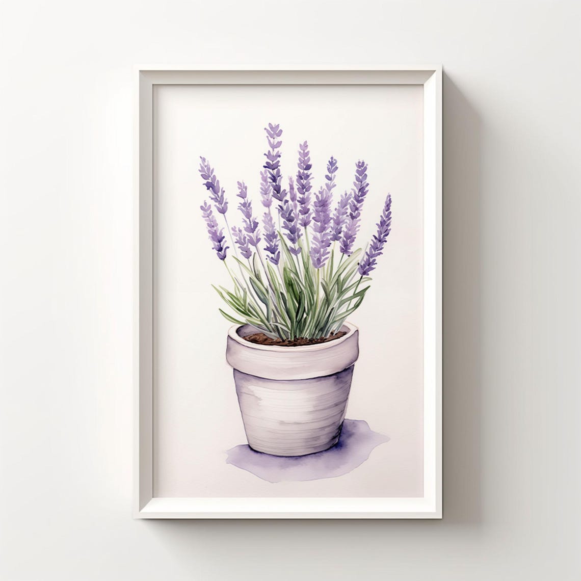 Lavender Plant in a White Pot Watercolor Minimalist Botanical Wall Art