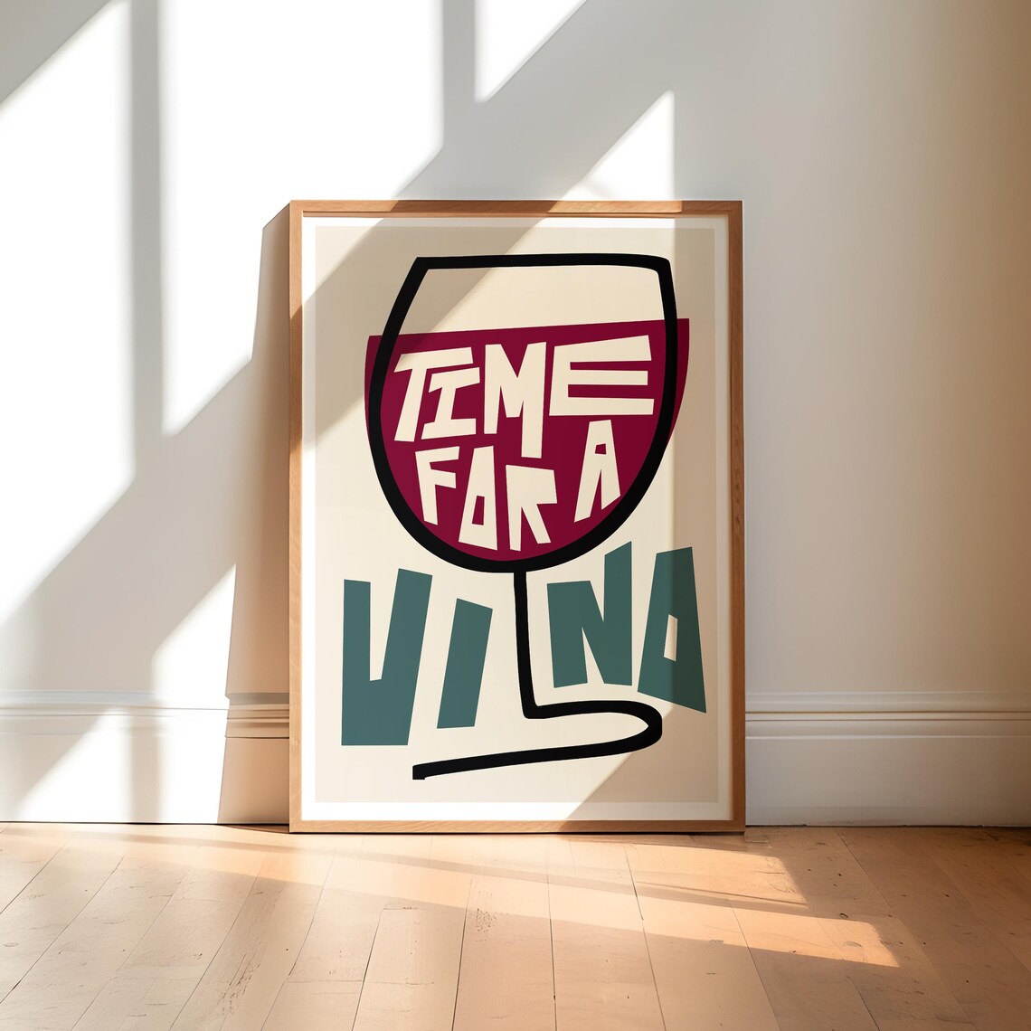 Time For Vino Art Print, Colorful Kitchen Decor