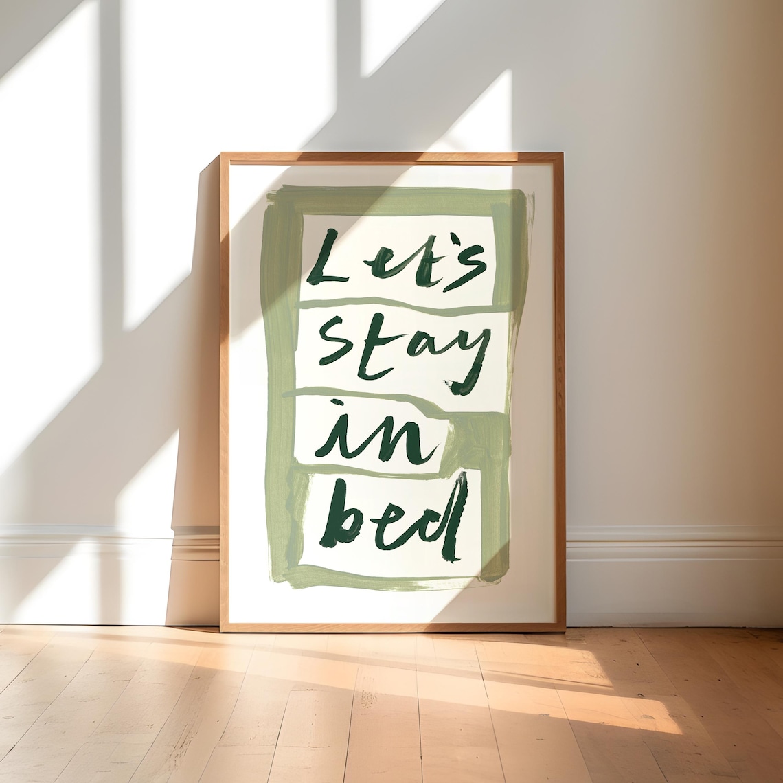 Lets Stay In Bed Typography Art Print, Sage Green