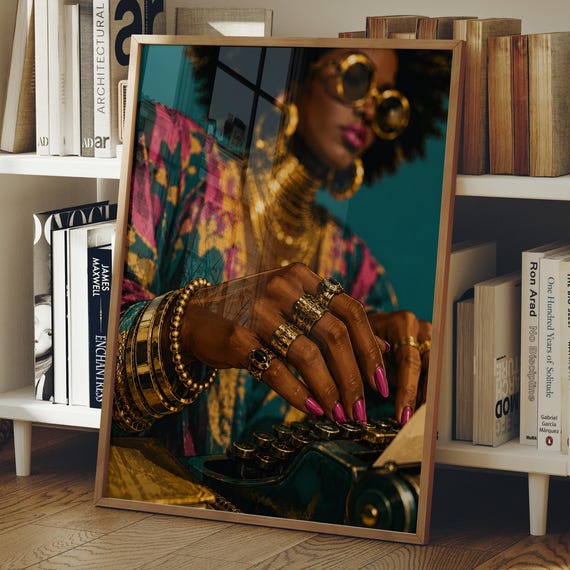 Afro Woman Portrait Print Gold Jewelry Afrocentric Wall Art Cool Girl Hypebeast Decor Digital Download