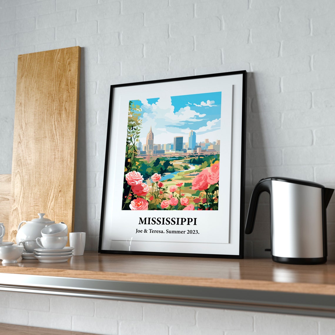 Mississippi Skyline Roses River Vintage Style Travel Art Poster - Image 2