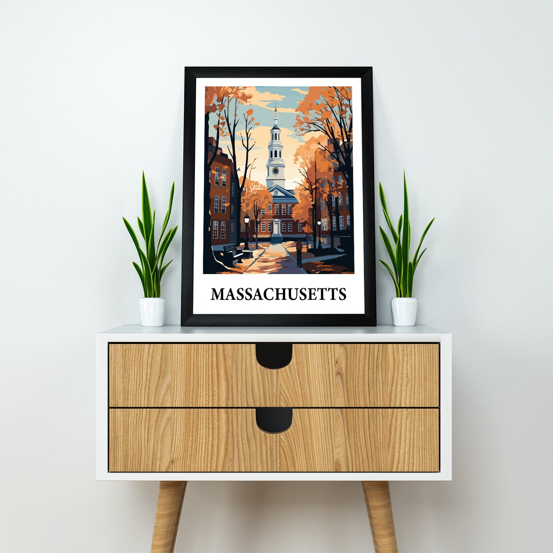 Massachusetts Clock Tower Campus Autumn Vintage Style Travel Poster - Image 3