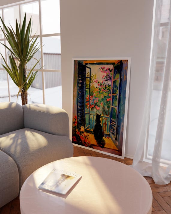 Costal Wall Art Prints Matisse Open Window Printmaximalist Artcolorful Decortropical Decorblack Cat Print