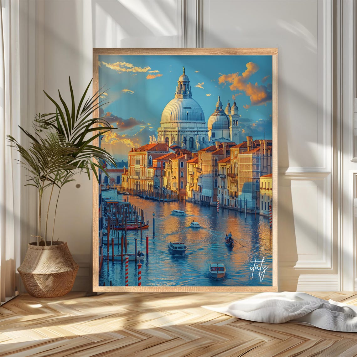 Venice Grand Canal Sunset Gondola Vintage Travel Style Poster