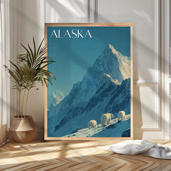 Alaska Travel Poster Print Usa Wall Art Wildlife Wanderlust Home And Office Decor Gift For Travelers