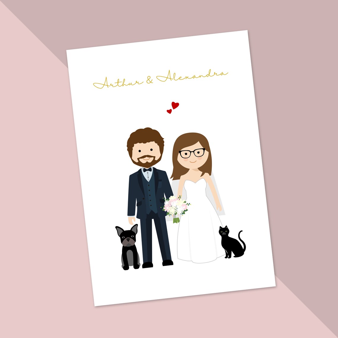 Personalized Butler Family of Five Illustration Portrait Poster - Image 3