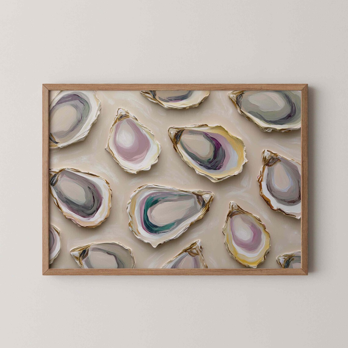 Oyster Shells Painting Coastal Kitchen Decor Pastel Art Poster