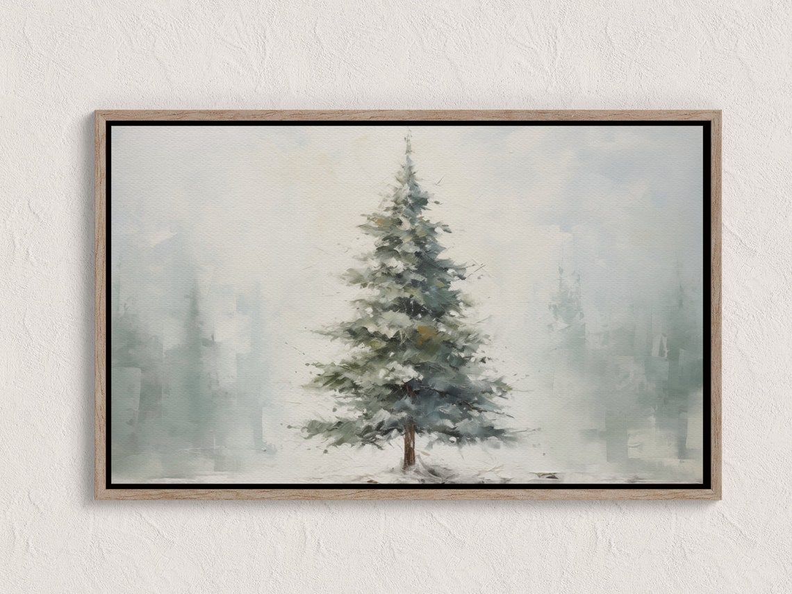 Snowy Pine Tree Winter Minimalist Watercolor Painting Wall Art