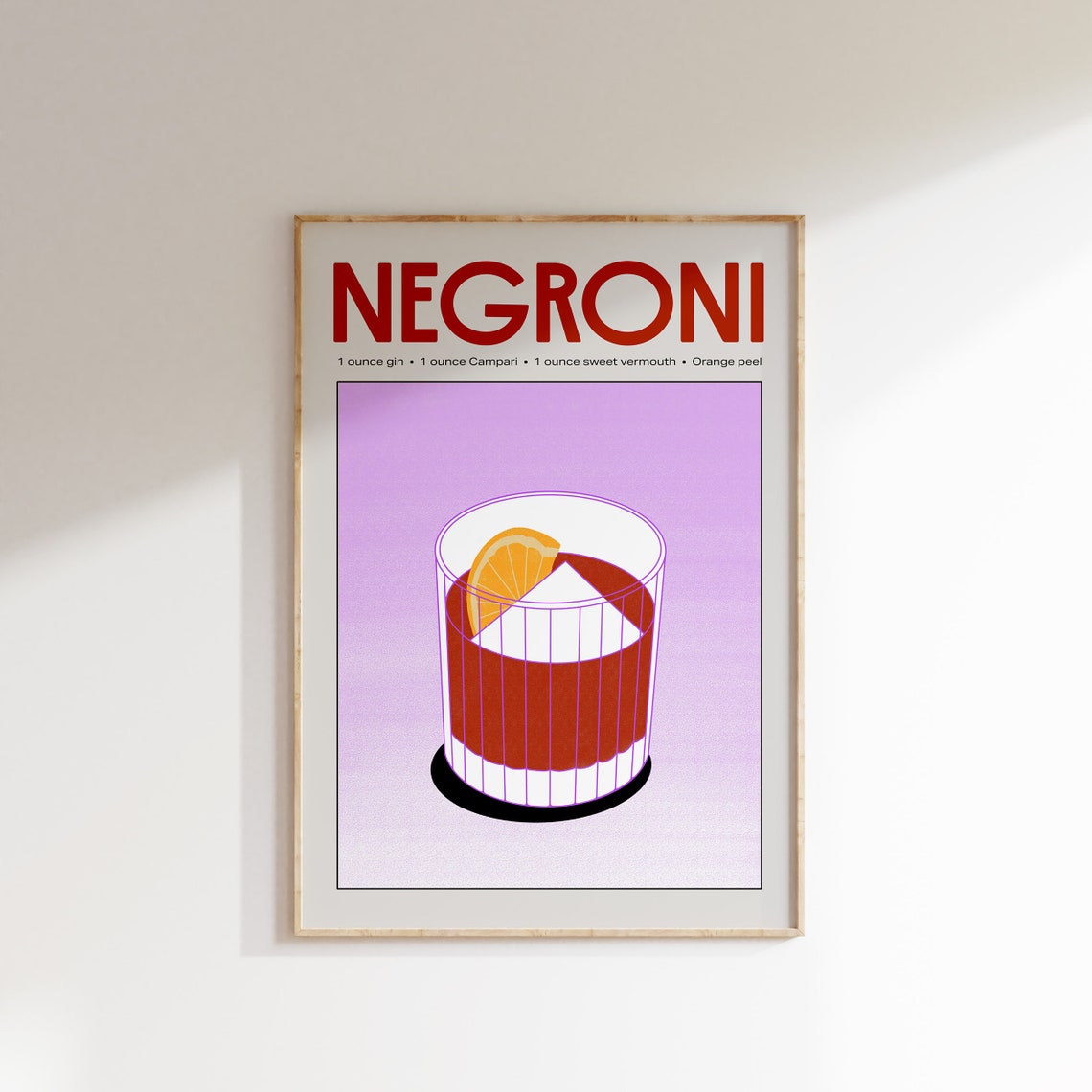 Negroni Classic Cocktail Recipe Retro Purple Bar Drink Art Poster