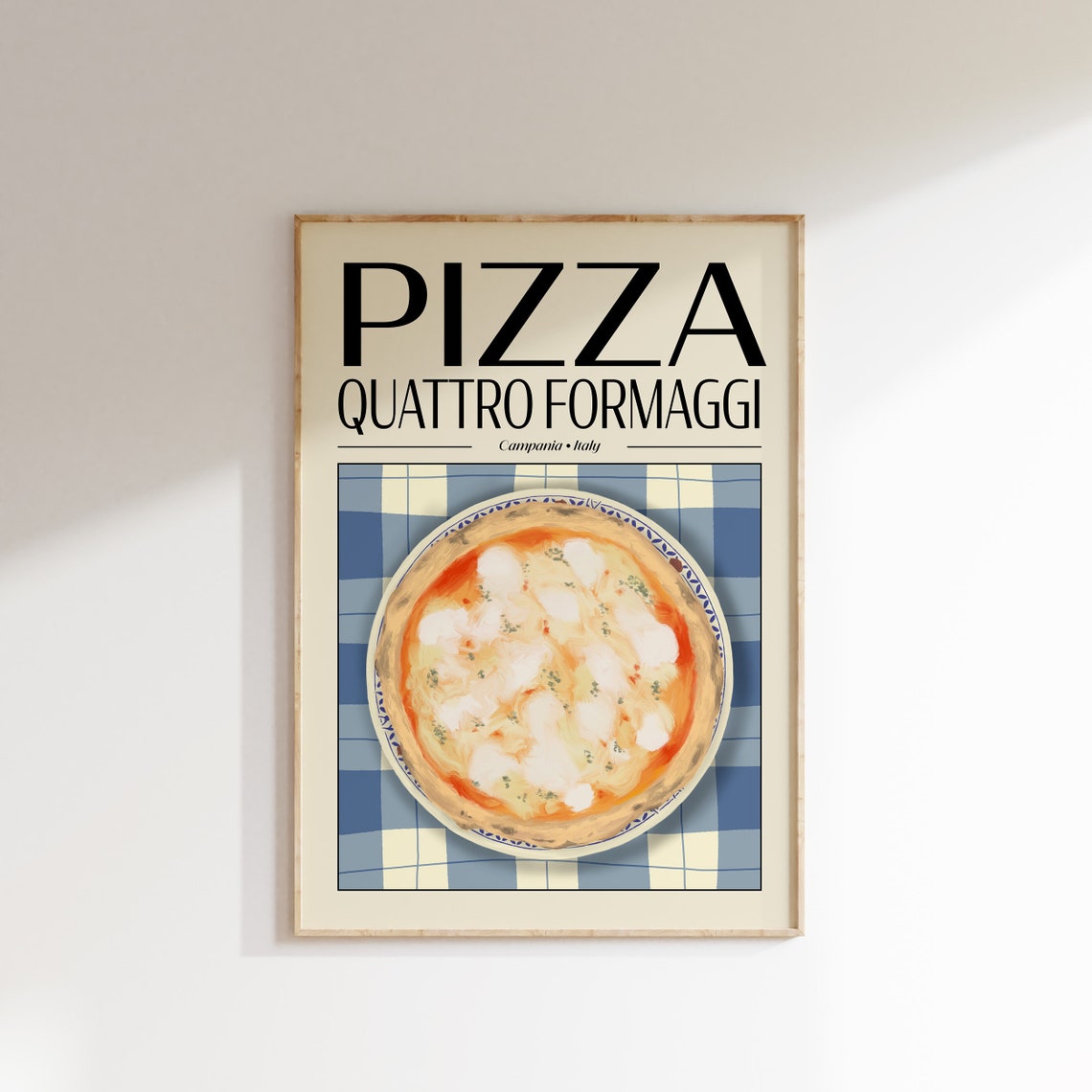 Pizza Quattro Formaggi Italian Kitchen Poster Rustic Food Art