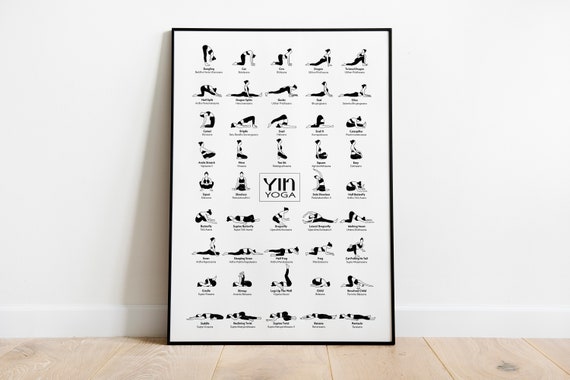 Yin Yoga Poster, Classic Yoga Poses Wall Art