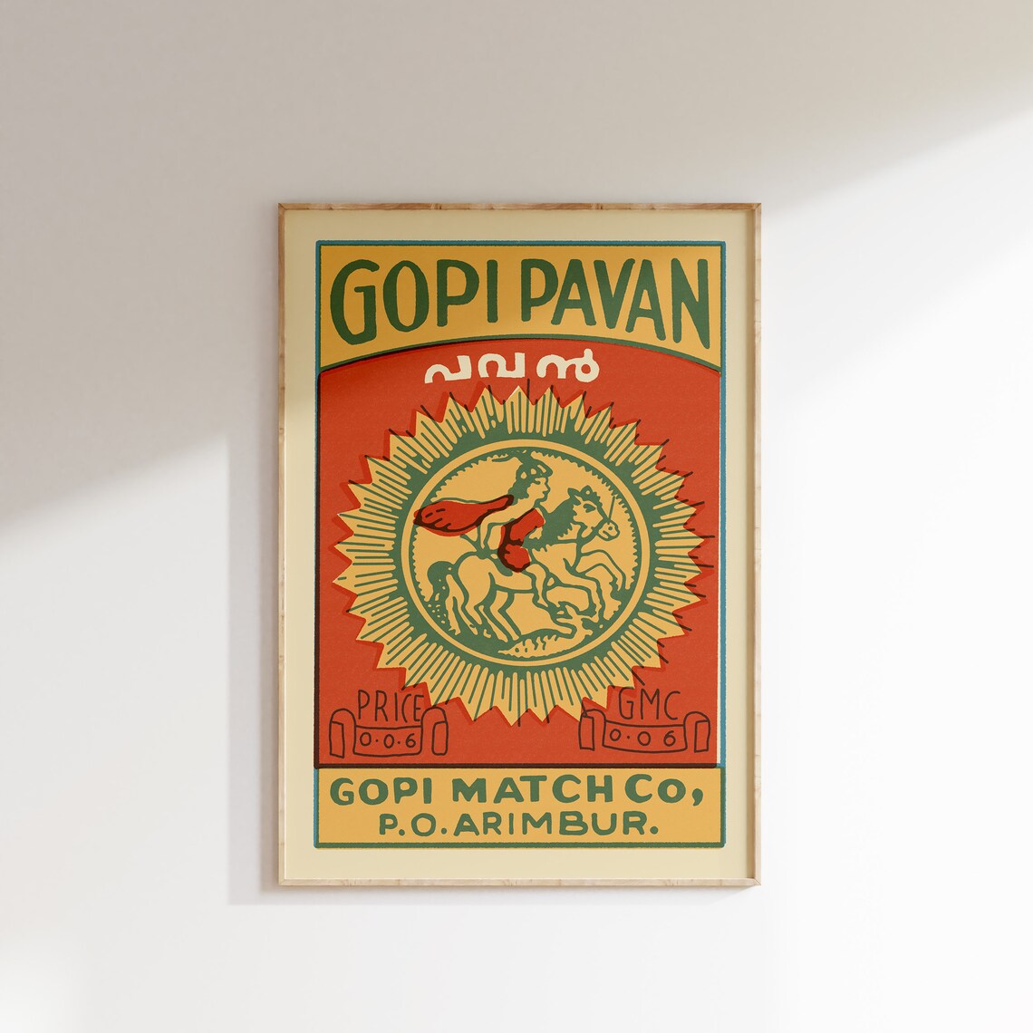 Gopi Pavan Horseman Retro Indian Matchbox Label Sunburst Art Poster
