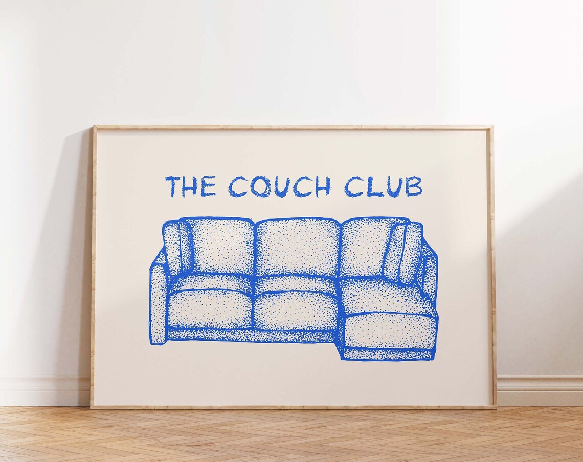 The Couch Club Blue Sectional Sofa Stipple Horizontal Art Poster