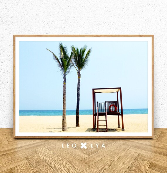 Beach Art Print Large Wall Decor Coastal Photography Palm Tree Photo Beach Hut Artwork Beach Wall Art