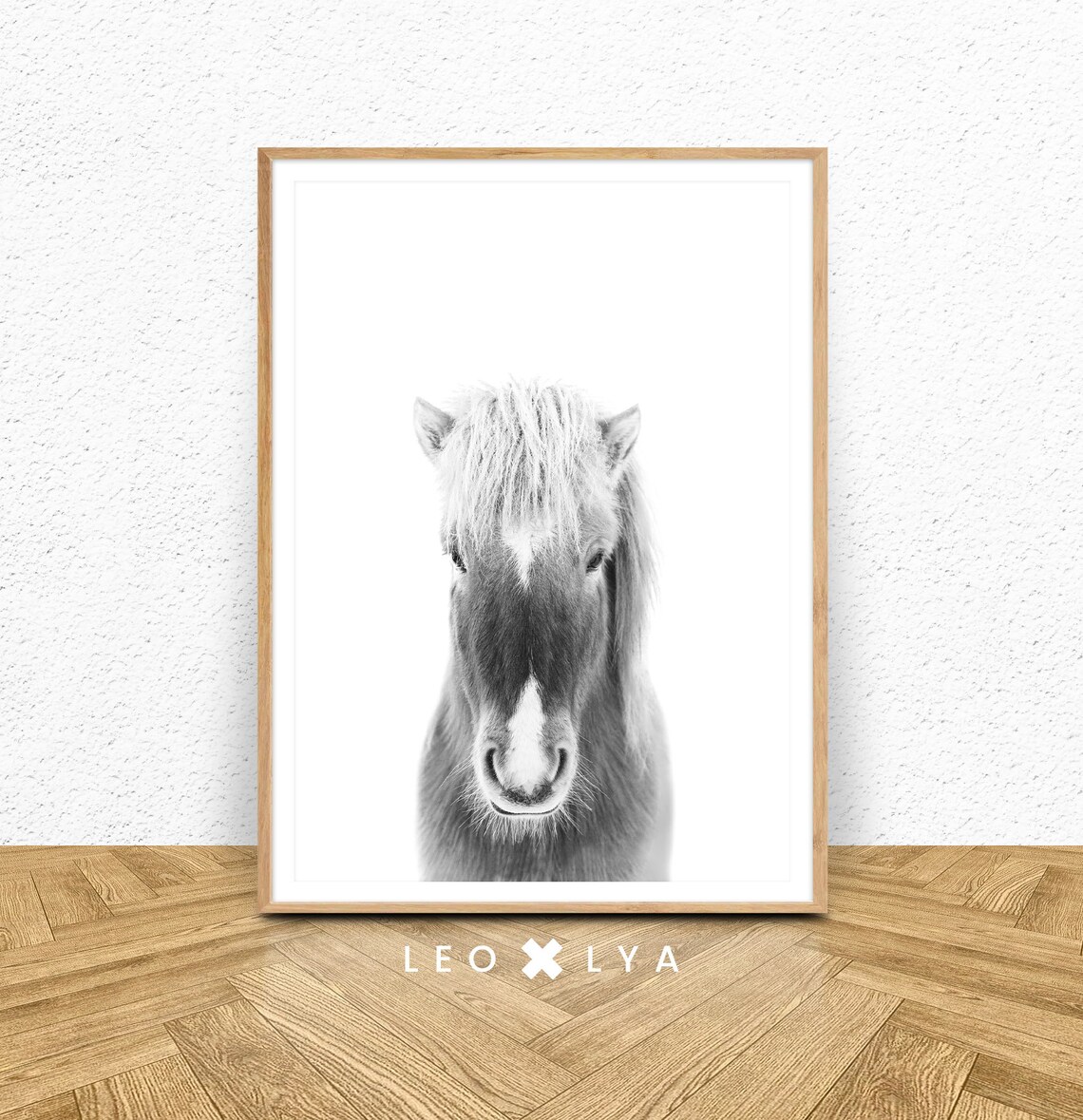 Baby Horse Foal Portrait Black and White Nursery Animal Poster
