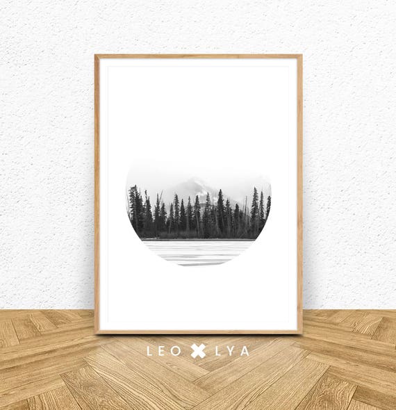 Forest Wall Art Forest Photography Black And White Print Landscape Prints Scandinavian Print Art Forest Circle Art Print